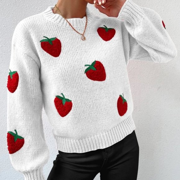 Strawberry Embroidery knit Sweater top - Picture 5 of 6